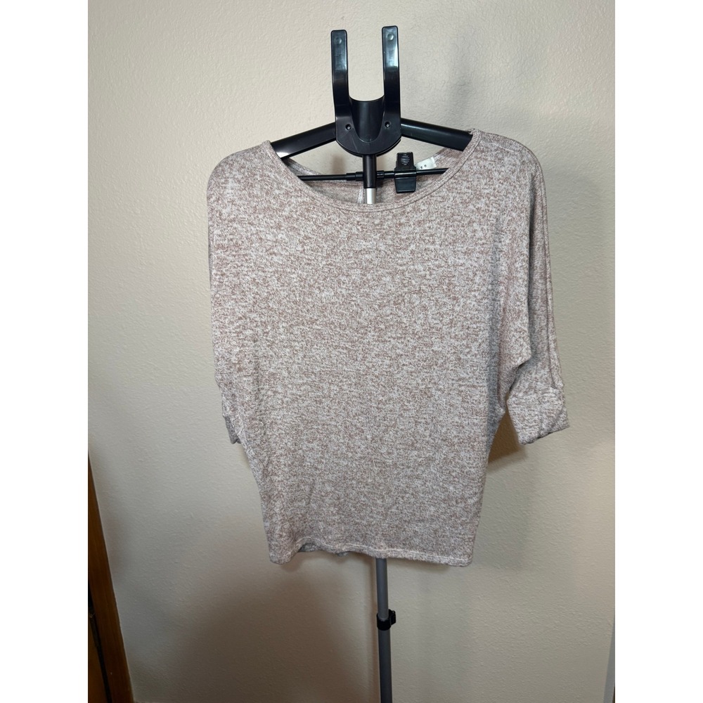 Luxe USA Womens Marled Tan Batwing Knit Top 3/4 Sleeve Keyhole Back Size S 4498